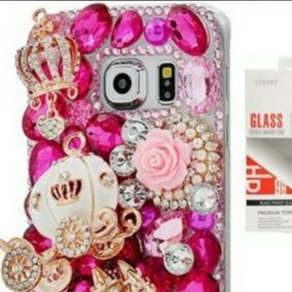 STENES S9+ Protective Case - Bling 3D Crystal Bowknot & Rose Crown Wallet - Picture 3 of 4